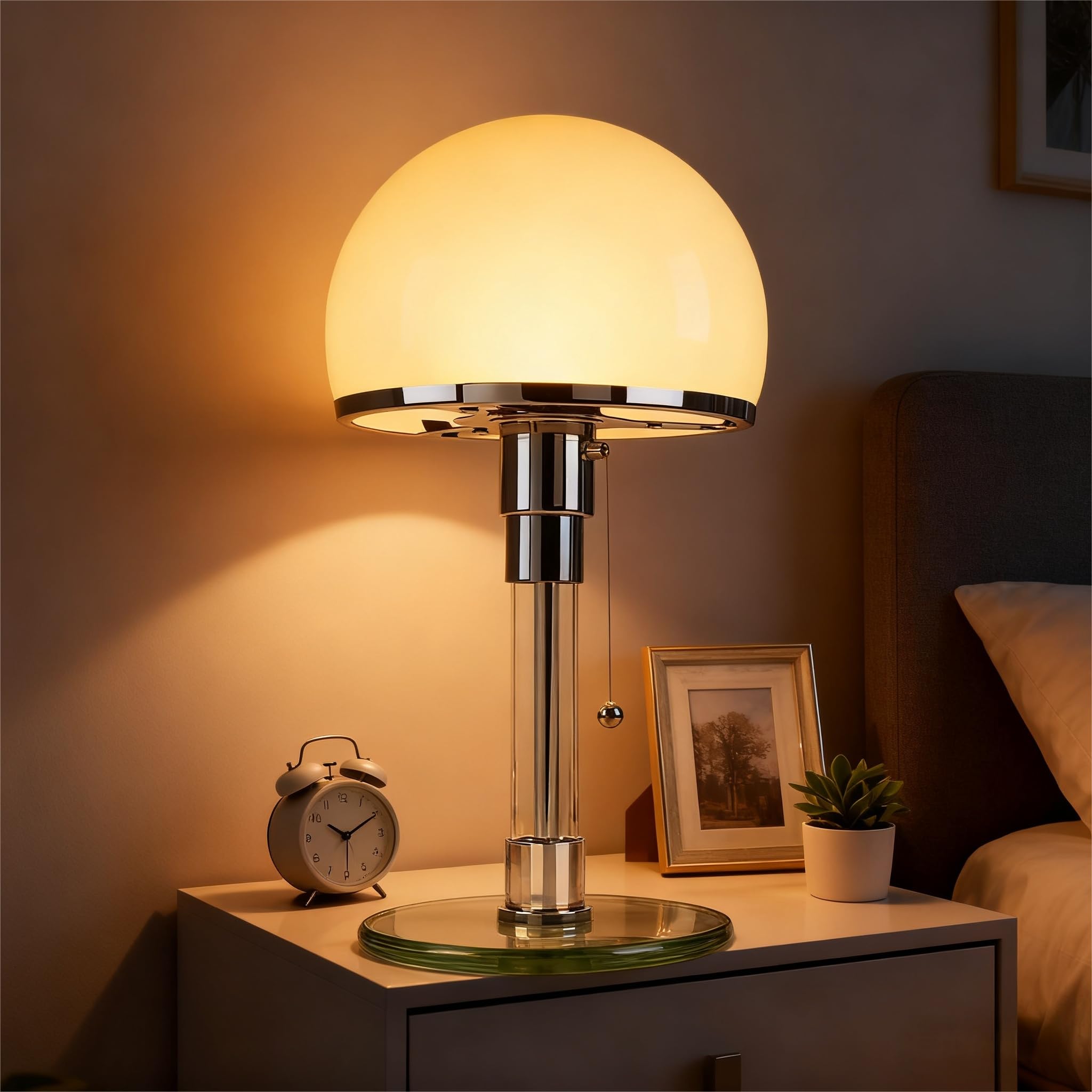 Moderne Nordische LED-Tischlampe,Pilz Lampe,Glas-Bauhaus-Tischlampe Pilzlampen Tischlampe mit 3 Helligkeitsmodi.