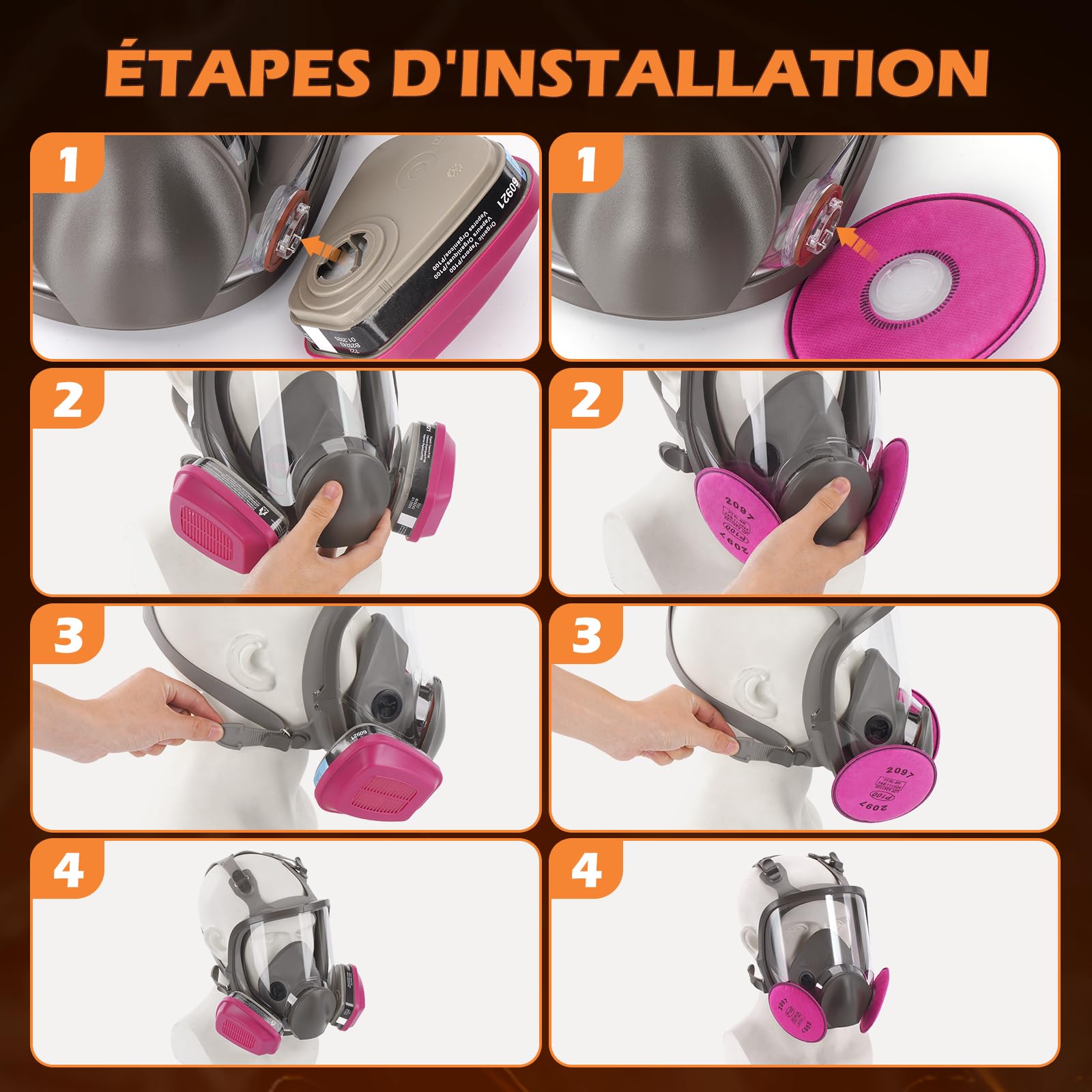 Appareils Masque de Protection respiratoires réutilisables avec filtres 60921 & 2097, Masque Anti-poussière Anti-buée, Pour Peinture Par Pulvérisation, Ponçage, Construction, Bricolage, Ponçage