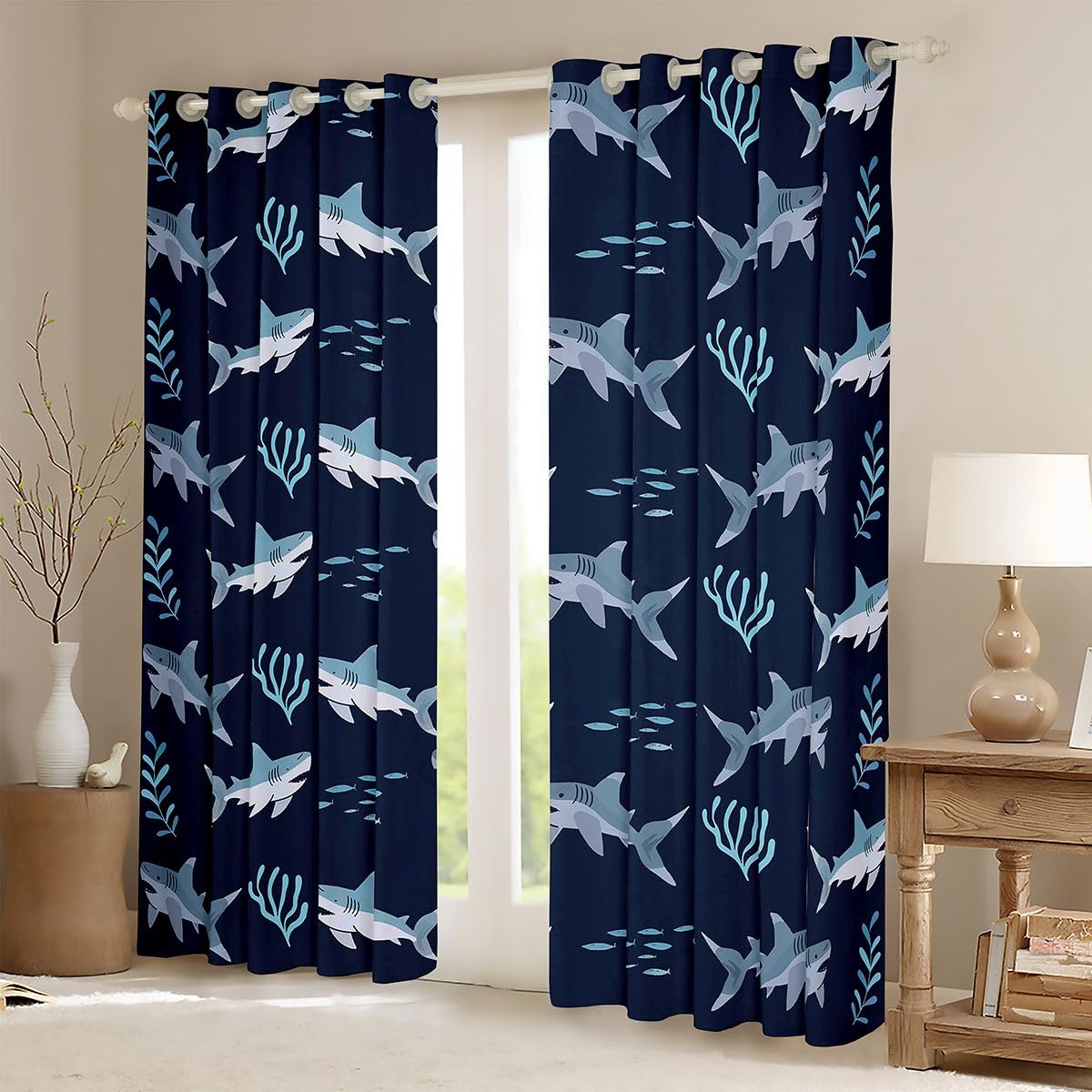 Homemissing Tende oscuranti per camera da letto, soggiorno, animali marini, oceano, tende oscuranti per finestre con pesci, 2 pannelli 167,6 x 182,8 cm (larghezza x lunghezza)