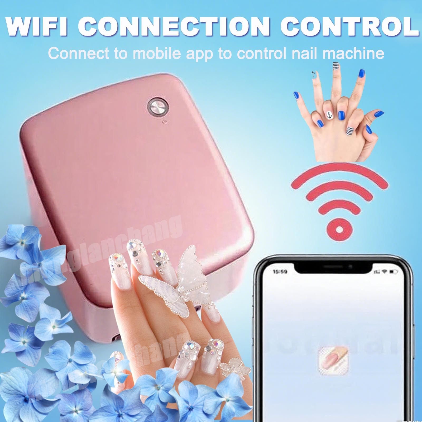 Leichter Nagelkunstdrucker, 3D-Smart-Nageldrucker, WiFi-Verbindungssteuerung, automatische Erkennung der Nagelform, schnelles Zeichnen in 10 Sekunden, hochauflösendes Malen mit 4800 DPI