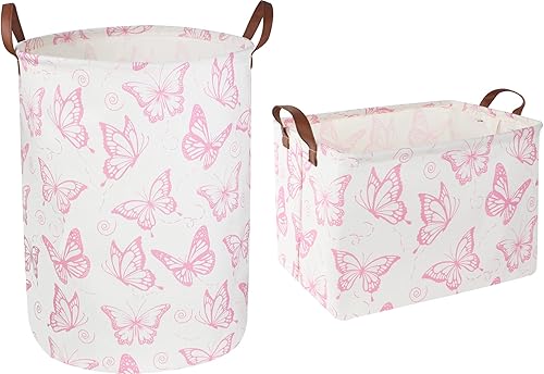 CLOCOR Paquete de 2 cestas de ropa sucia rosa, cesta de almacenamiento, contenedores de juguetes para niños, cesta de regalo con asas, cesta de