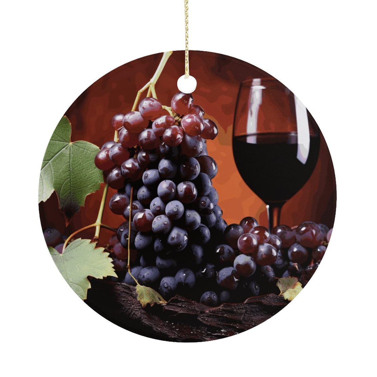 Red Wine Grapes Christmas Ornaments Colorful Round Ceramic Ornament Christmas Hanging Decor Christmas Tree Decorations Xmas Keepsake for Women Men Xmas Holiday Party