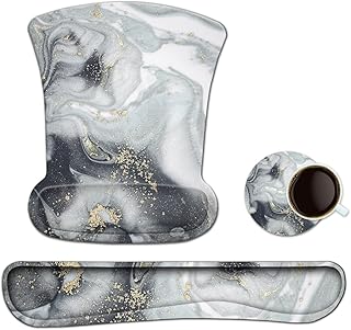 ToLuLu Keyboard Mouse Pad Wrist Rest Set, Gel Ergonomic Mouse Pads Wrist Support for Computer Laptop Home Office, Mousepad Keyboard Wrist Support Memory Foam for Easy Typing Pain Relief, Grey Marble