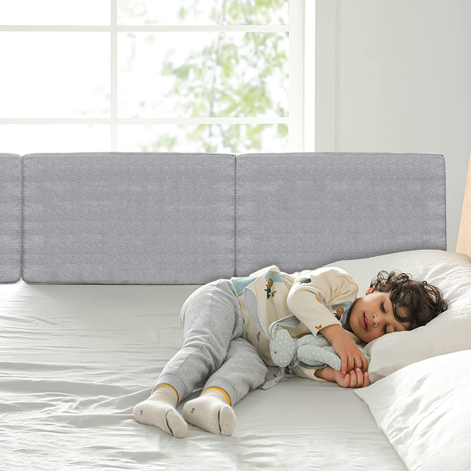 ACXIN Barrera de cama para bebé, protección contra caídas, barandilla de cama ajustable, altura ajustable, para cama familiar y cuna - 4 x 50 cm, color gris lino
