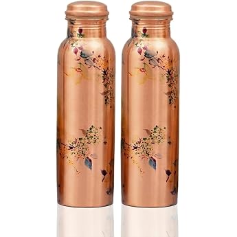 Craft Trade Pure Copper Water Bottle 1000ml Leakproof Ayurvedic Copper Bottle for Office Yoga - Pack of 2