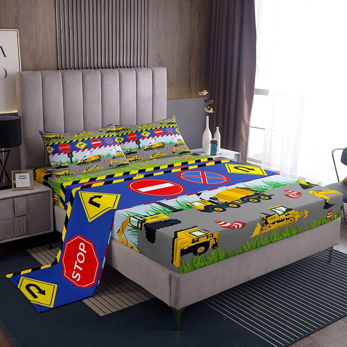 jejeloiu Construction Truck Sheet Set, Full Size, Excavator Sheet Set