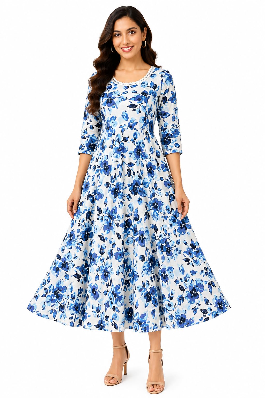Pink Floral Printed Cotton Anarkali Gown for Women-image-36