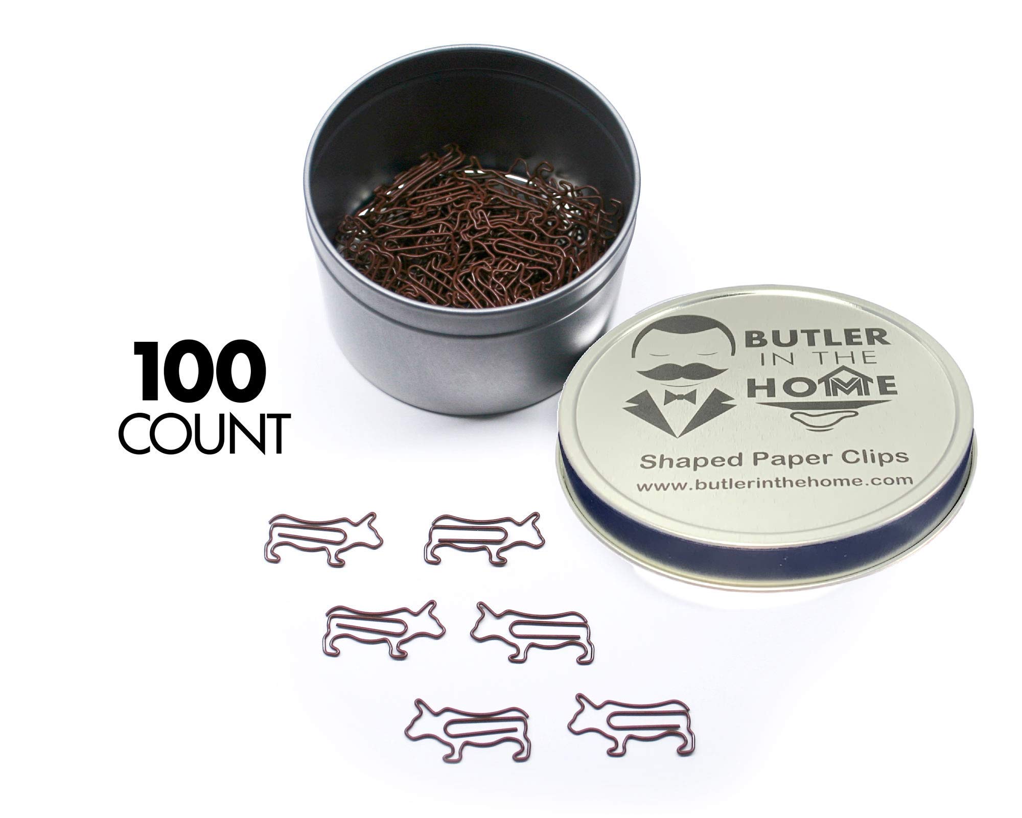 Butler in the HomeCow Bull Shaped Paper Clips Great For Paper Clip Collectors or Office Gift - Comes in Round Tin with Lid and Gift Box Brown