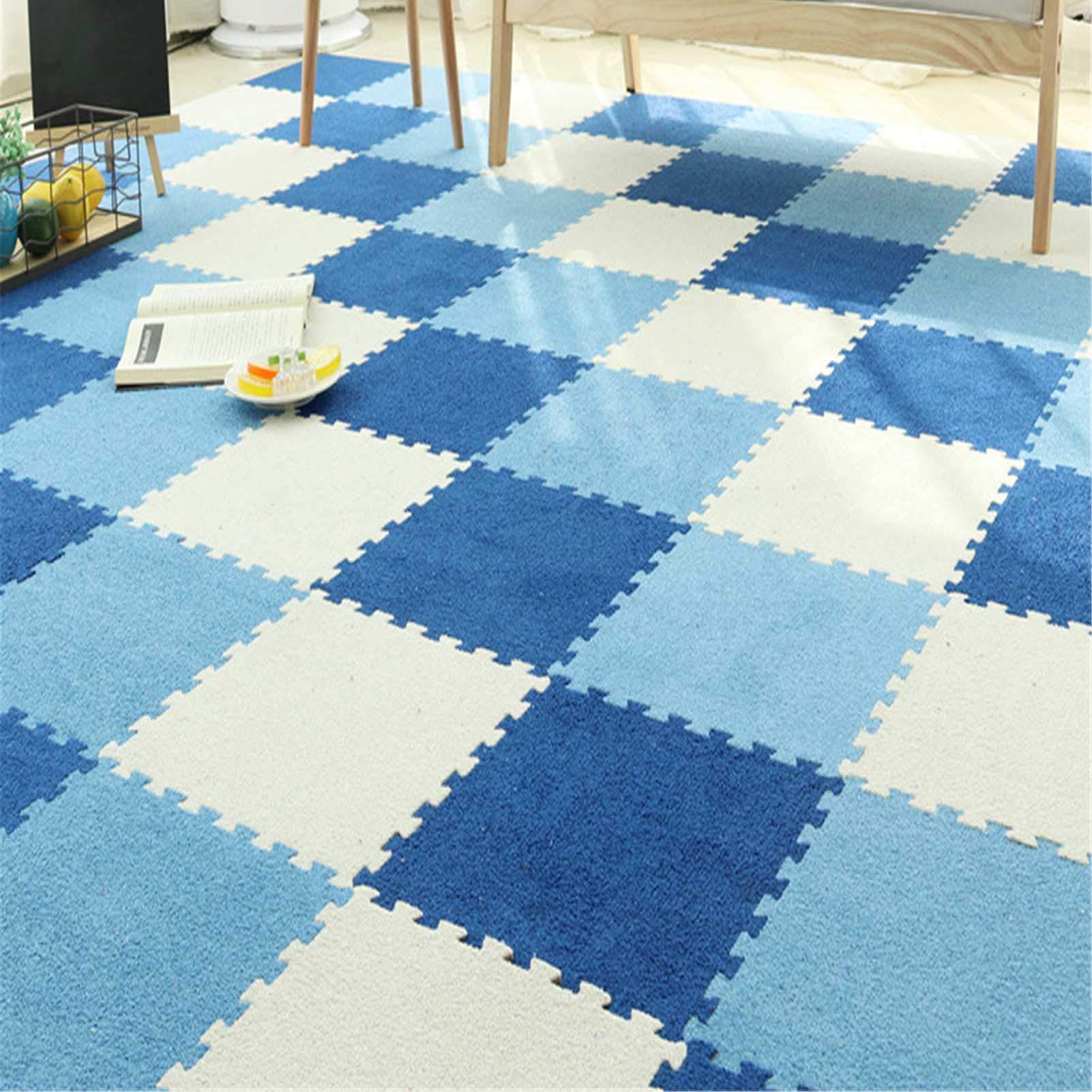 Tappetino Puzzle in Schiuma Eva, Tappetino Gioco in Schiuma Ad Incastro Adatto per Area Giochi per Bambini Camera Letto Soggiorno Palestra - Arredamento per Casa,Beige+Blue+Dark Blue,24