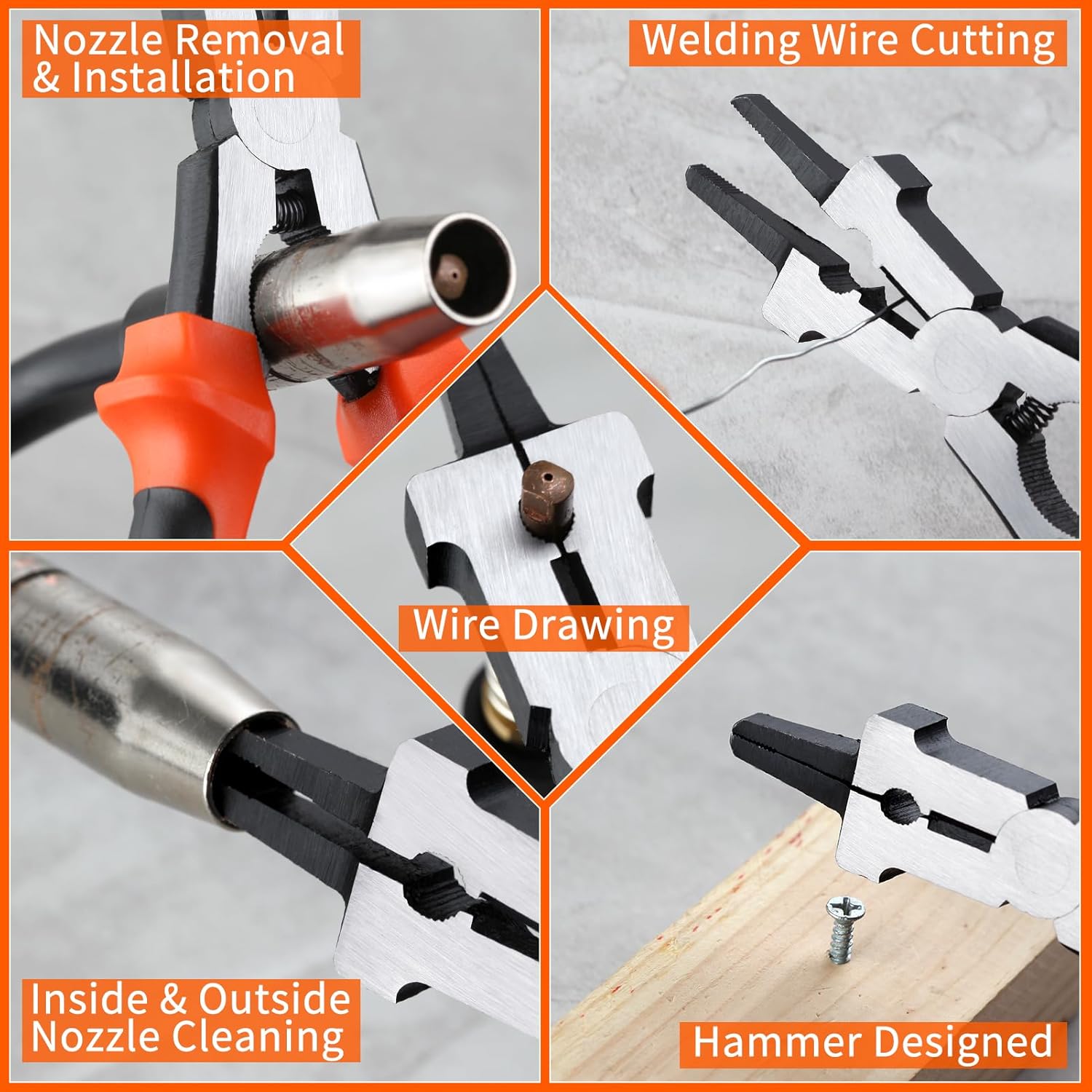 SPEEDWOX MIG Welding Pliers Multi-Function Mig Welder Plier Mig Nozzle Cleaner Slag Hammer Wire Cutter Scraper Files for Scraping Spatter Gripping Drawing Wire for Welding, Electrical, Mechanical