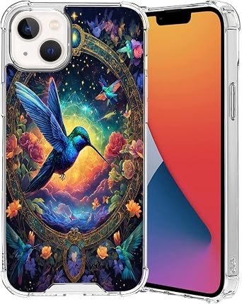 ZHONGWEI Clear Phone Case Compatible with iPhone 14 with Hummingbird Art- Sleek Protection with Style and Durability for Your Smartphone.