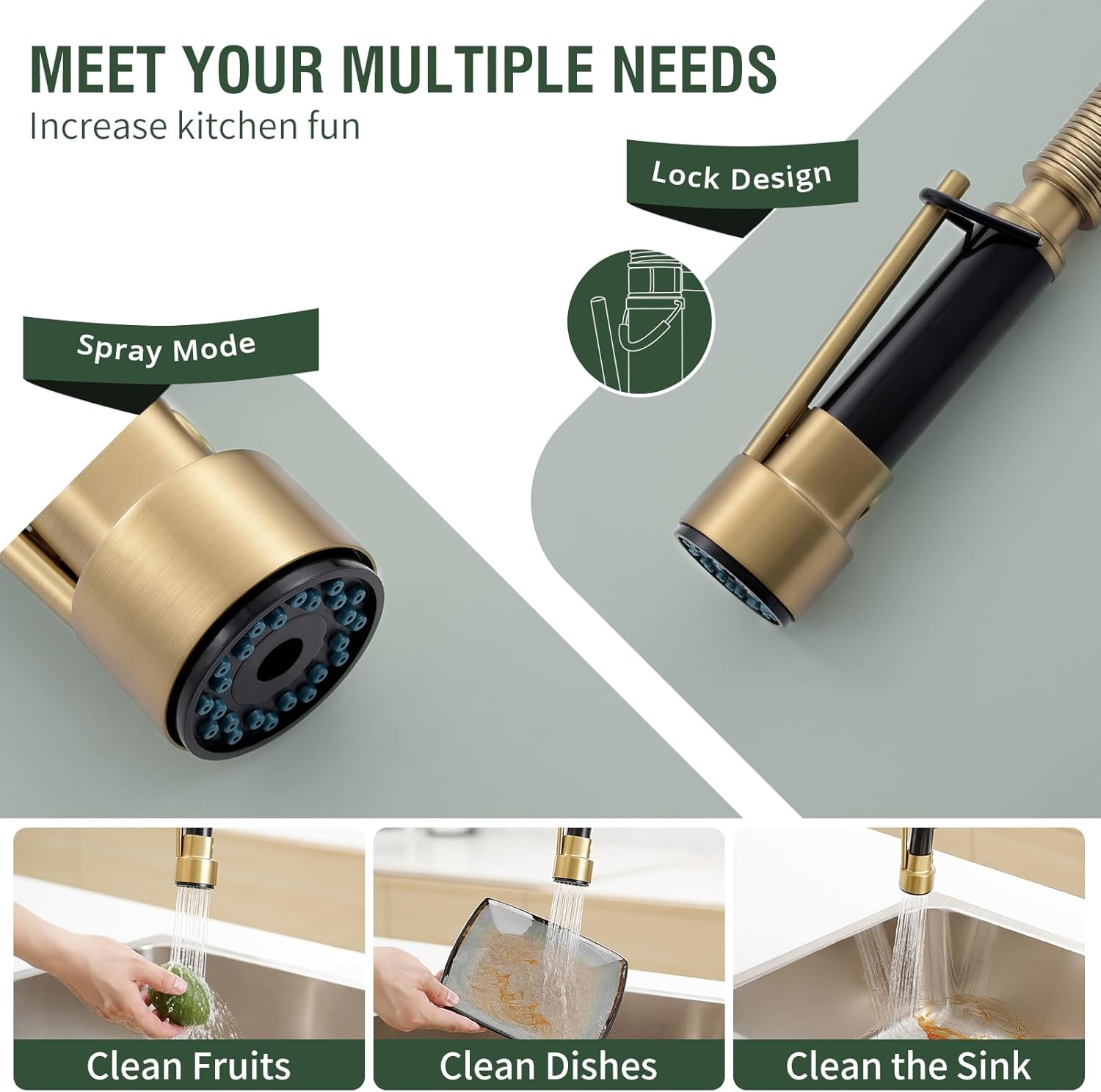 Fapully LED Kitchen Sink Faucet with Pull Down Sprayer Brushed Gold - Image 4