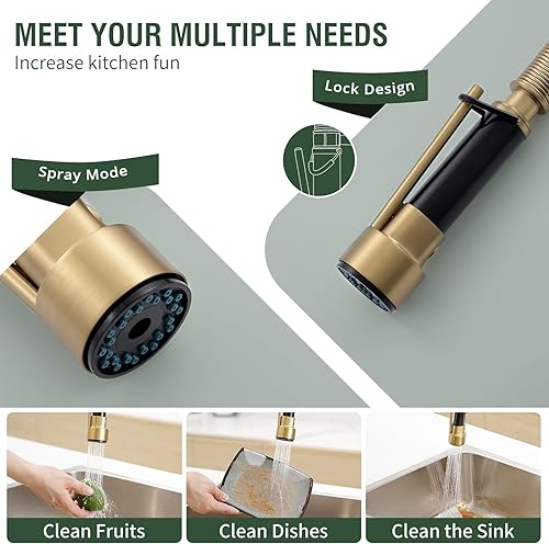 Miniatura 37 de Fapully Grifos de cocina con rociador extraíble, grifo comercial de fregadero de cocina de una sola manija con luz LED, níquel cepillado