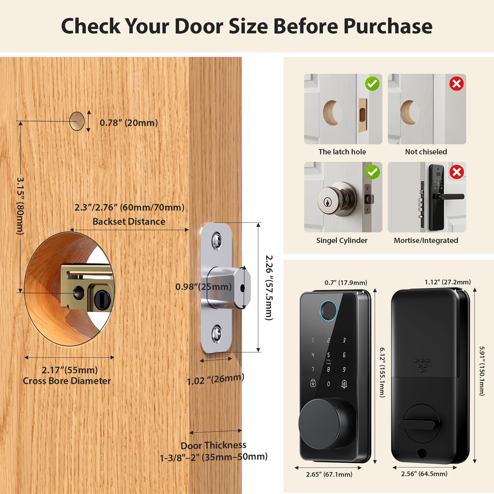 Biquole Cerradura inteligente para puerta delantera, cerradura de puerta de entrada sin llave con teclado, cerraduras electrónicas digitales con huella dactilar, control de aplicación por Bluetooth