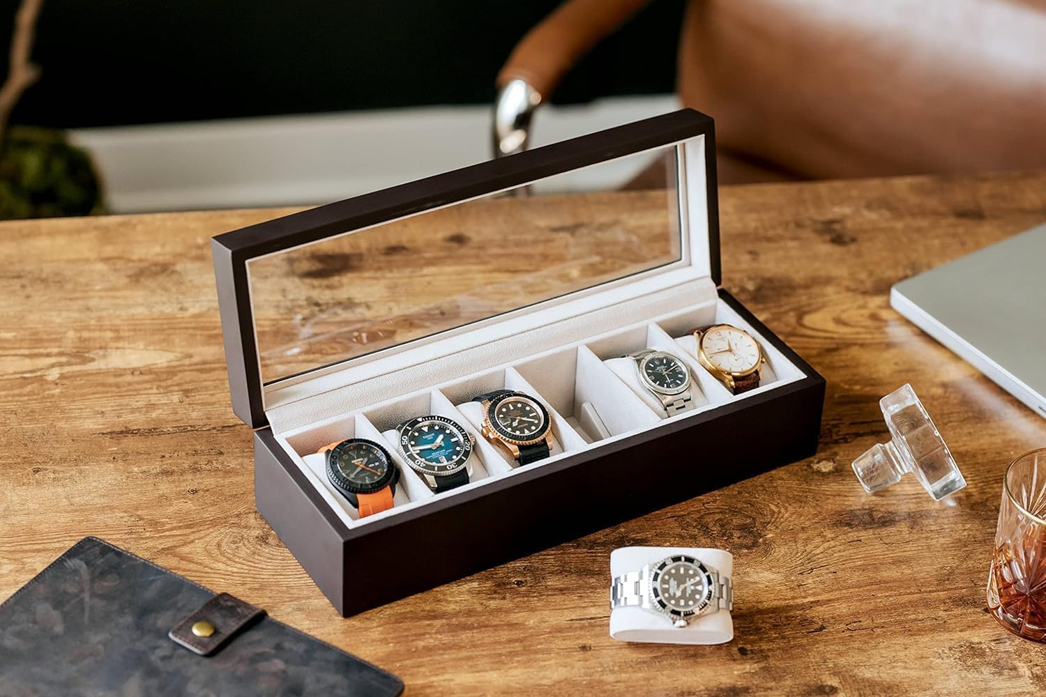 VISIONARY Pu Leather Slot Watch Organizer Box For Mens and Womens, Watch Display Case with Real Glass Lid (Rendom Color) (6 Slots) (B0CYLRLW92) Amazon Price History, Amazon Price Tracker