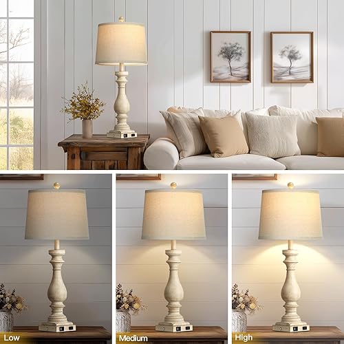 Miniatura 4 de 29" Tall Vintage Table Lamps Set of 2,Farmhouse Bedside Lamps with USB C+A Ports & AC Outlet,3-Way Dimmable Touch Lamp for Night Stands Living Room