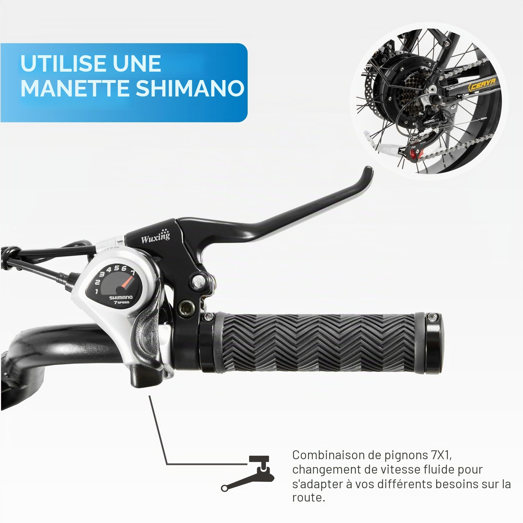 Vélo électrique pour Homme Femme 20" × 3.0 Fat Bike Electrique Ebike 7 Vitesses,avec Batterie Amovible 48V15Ah Autonomie 40-80km…