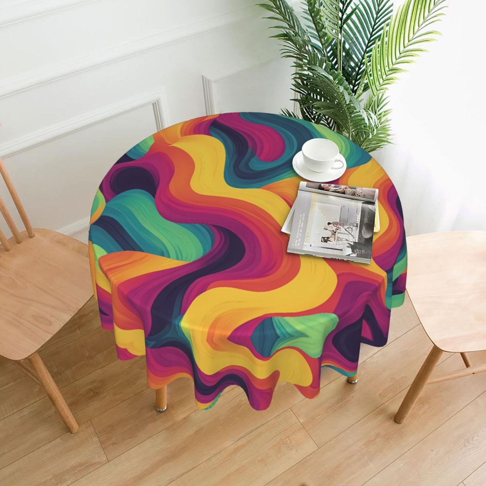 HLBSDM Colorful Waves Printed Practical Round Tablecloth, Durable, Suitable for Home, Restaurant, Hotel, Gathering, and Decorative Table Covers