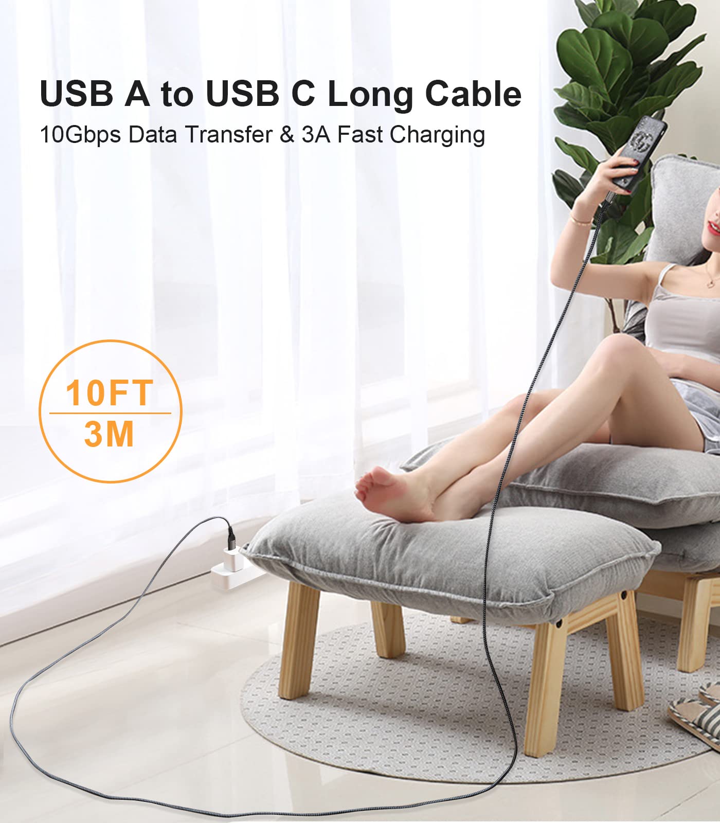 Cable USB a USB C [2 unidades de 10 pies], transferencia de datos de 10 Gbps y cable de carga rápida de 60 W 3 A, cable USB C 3.1/3.2 para Samsung Galaxy S21/S20/S10/S8/Note 20/9, LG 7/8,