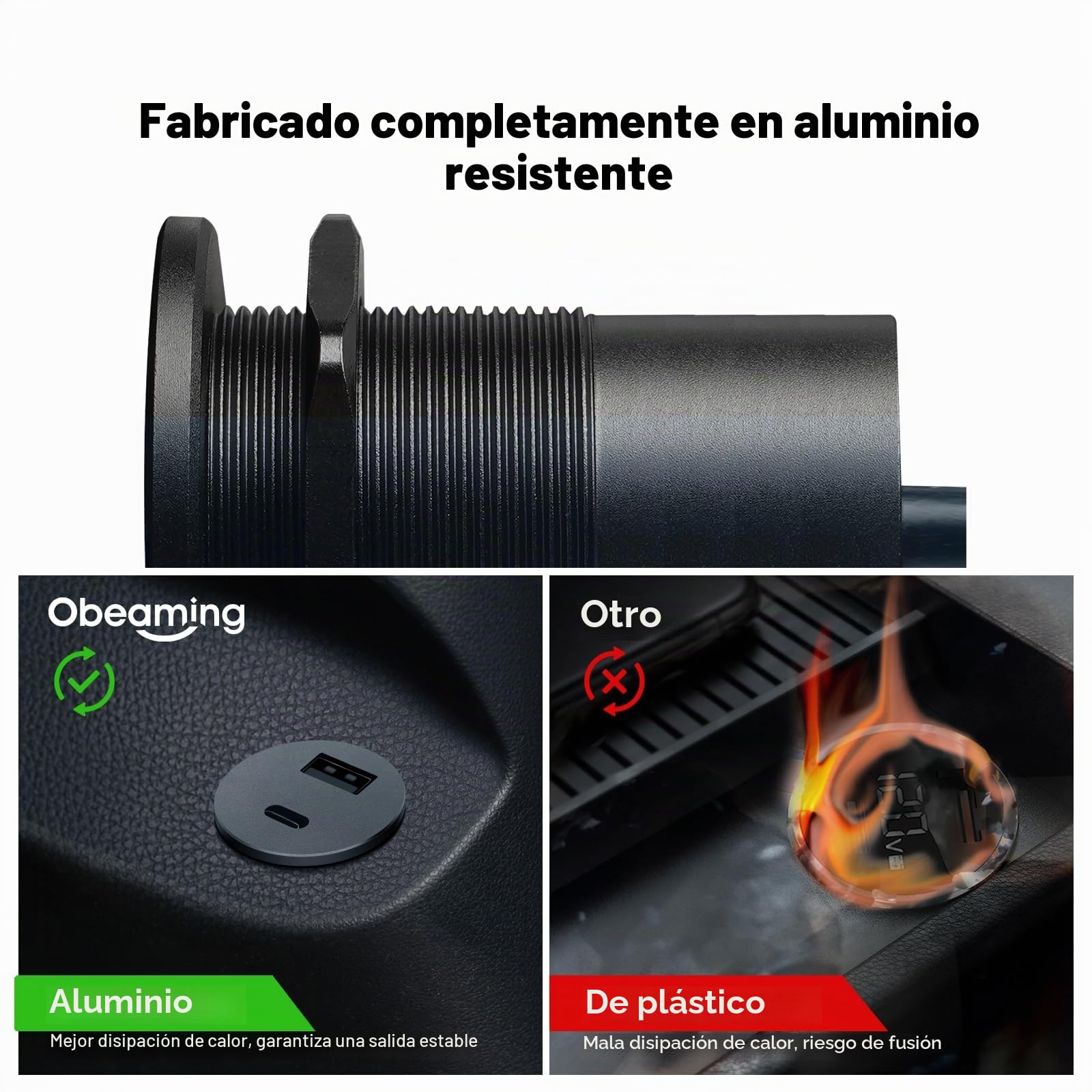 Aluminio Toma USB 12V Camper Cargador, Doble Puerto PD3.0 USB-C y QC3.0 USB-A Enchufe Carga Rápida, para Coche Autocaravana Barco Camión Caravana(2PCS)