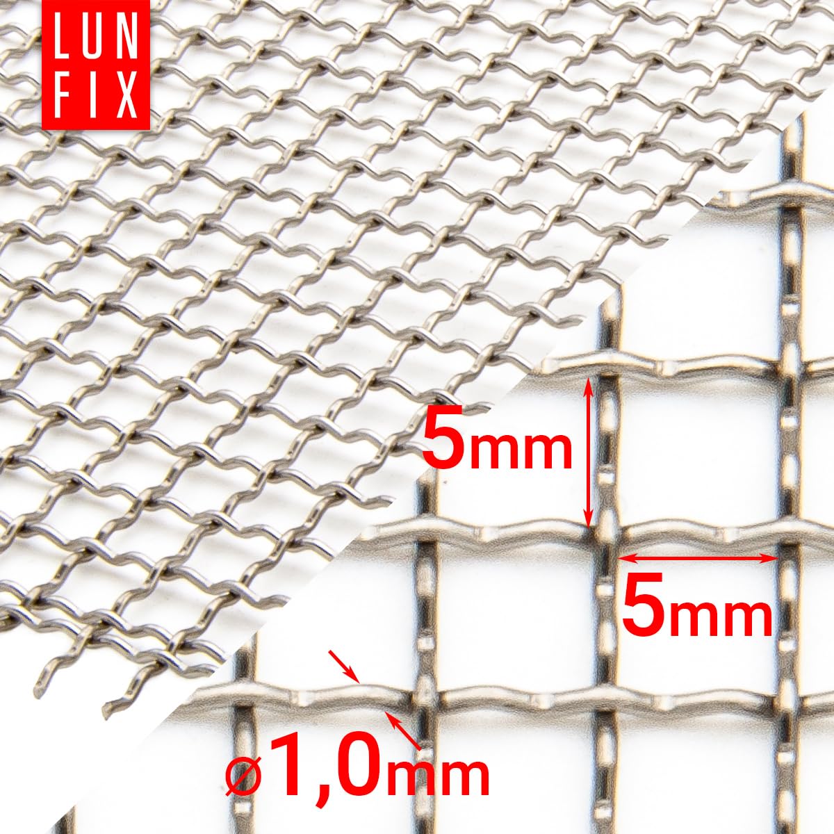 Rejilla de acero inoxidable de 5 x 5 mm, 1 x 0,5 m, malla fina de 1 mm de diámetro, malla de filtro de malla de acero inoxidable AISI 304