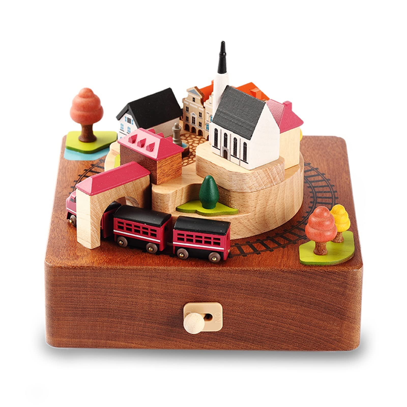 Muzyczna pozytywka z drewna rzeźbiony mechanizm Musical Box Wind Up Prezent na Boże Narodzenie urodziny walentynki ornament na biurko zabawka rodzinna uroczystości (kolor: 1)
