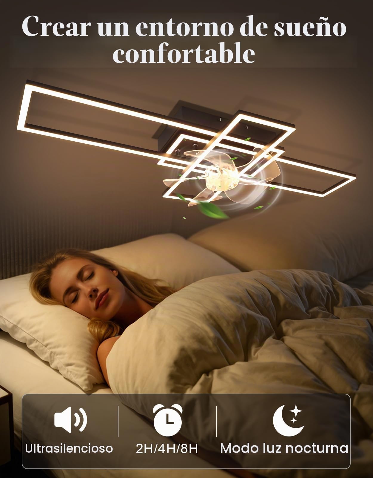 Homefire Lámpara de techo moderna con ventilador de 94cm - Ventilador de | techo con luz, 6 velocidades, LED, regulable, con mando a distancia y temporizador para salón, comedor y dormitorio