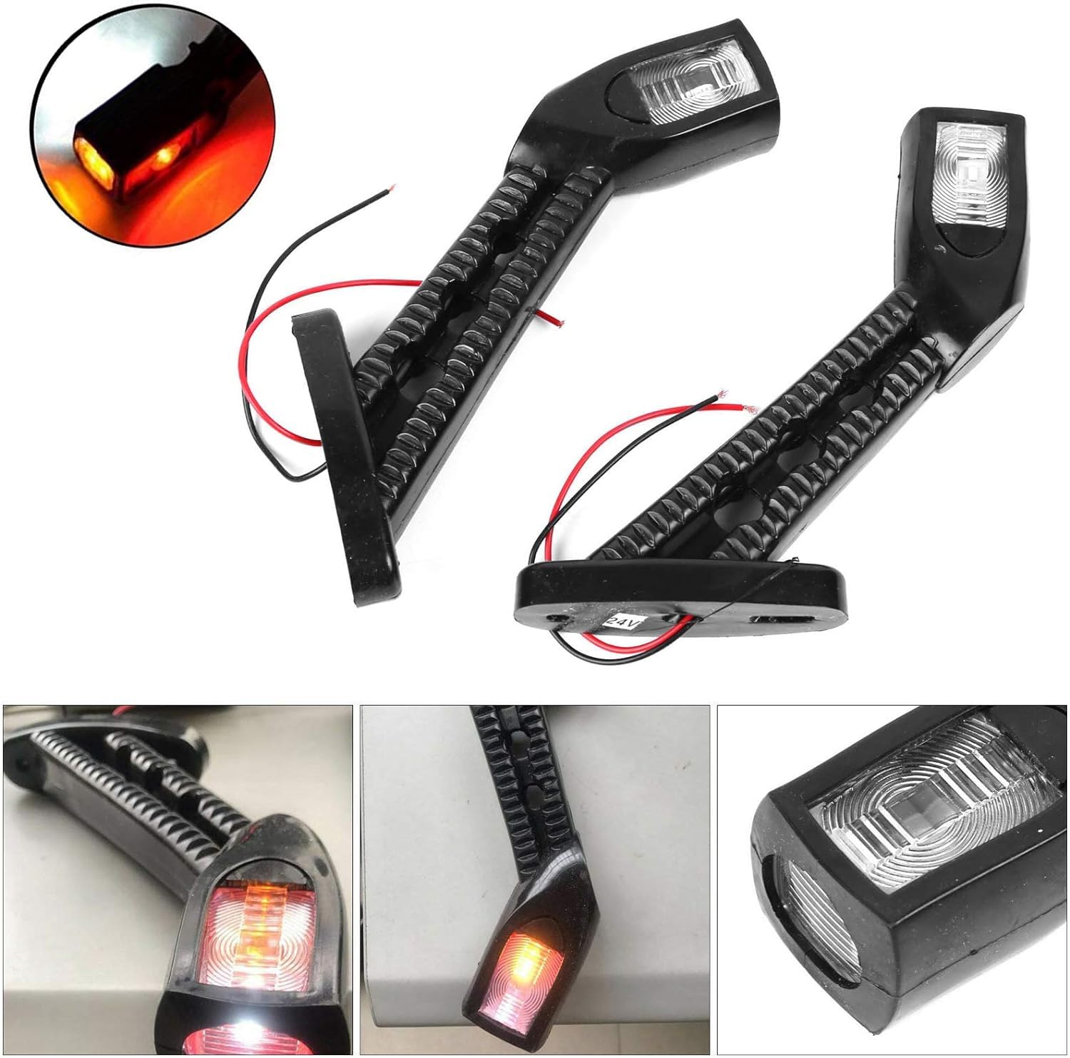 Riloer 2 x tylne światła postojowe LED z 4 diodami LED (czerwone, pomarańczowe i białe) do samochodu, ciężarówki, przyczepy kempingowej 12 V/24 V