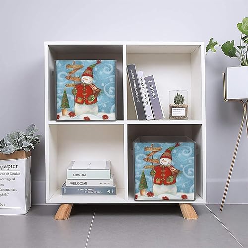 Miniatura 5 de MEIKKO Happy Snowman Collapsible Fabric Storage Cubes Organizer with Handles,Merry Christmas Closet Organizers for Shelves,Foldable,for Clothes,11