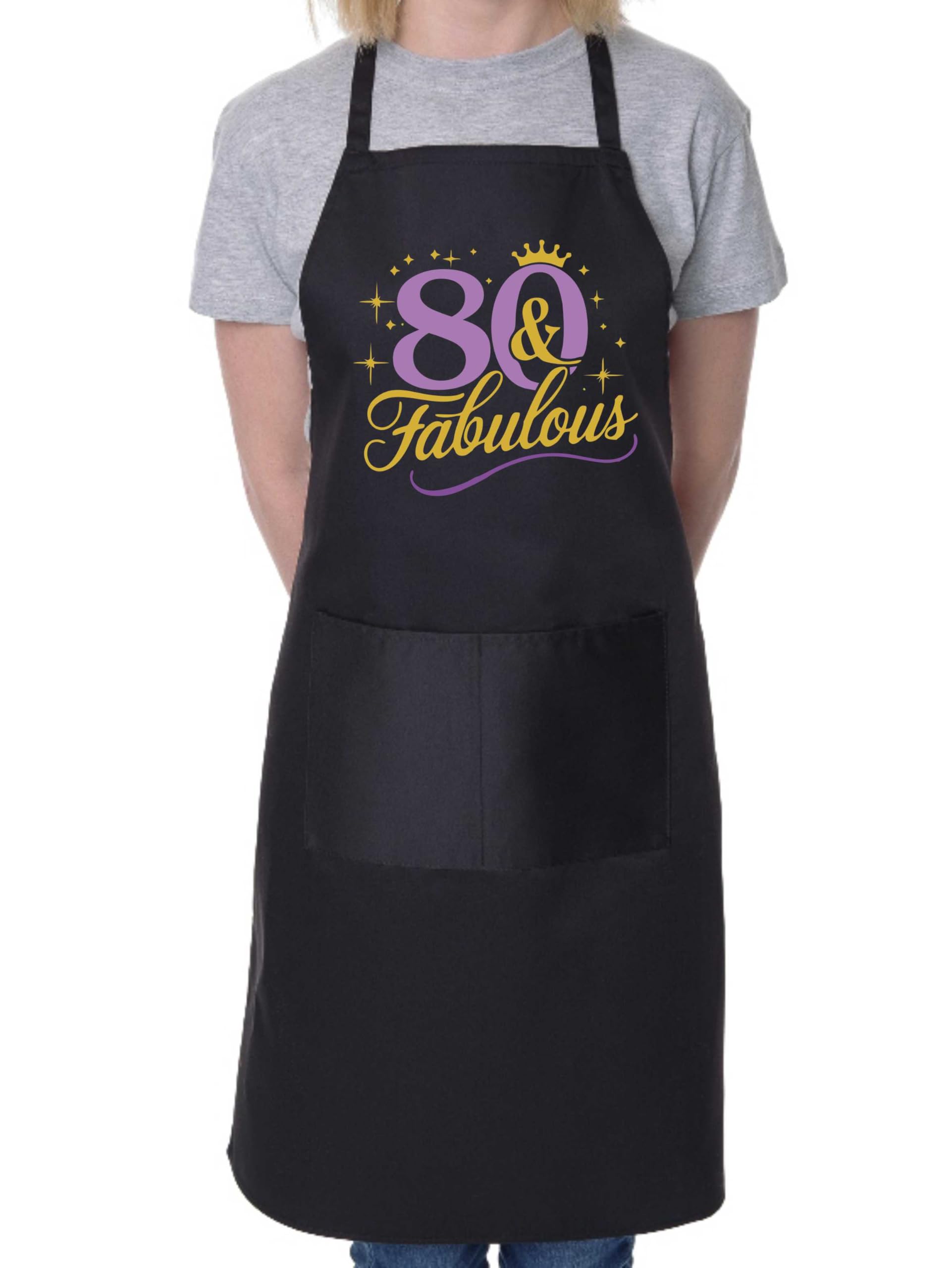 Print4U 80 and Fabulous Apron 80th Birthday Gift 80 Year Old Present Black