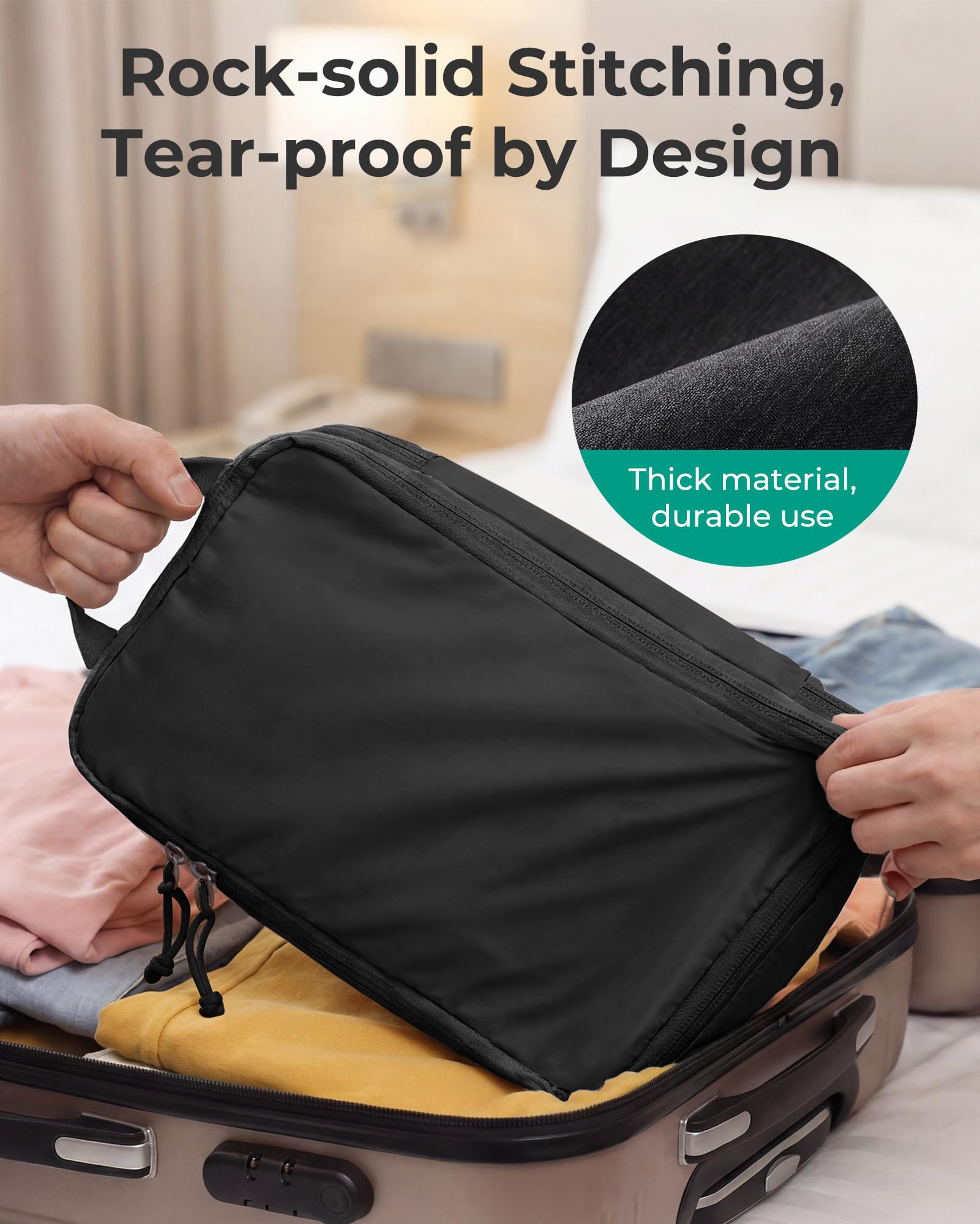 Bagsmart Packwürfel, 6er-Set Pack-Organizer für Reisen, erweiterbarer Gepäck-Organizer mit Kompression, Transparente Taschen, Netzoberteil, Freundlicher Reißverschluss und Griff, Schwarz