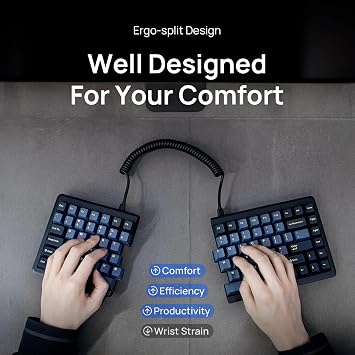 BAROCCOMiSTEL MD770 RGB BT5.0 Glaze Blue TKL Ergonomic Mechanical Keyboard, 75% Split Layout, Cherry MX, PBT DoubleShot Keycap, Mac/Windows OS Compatible (Cherry Brown)