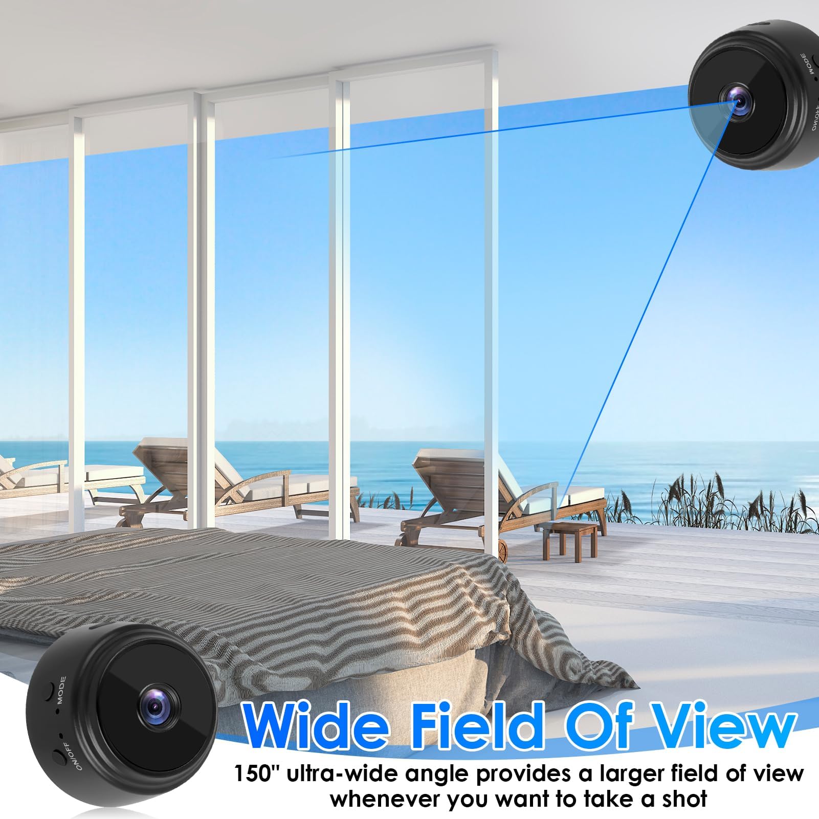 Mini Telecamera WiFi Per Interni 1080P Con Visione Notturna A Infrarossi, Sensore Di Movimento, Grandangolo 150° E Batteria Da 200mAh