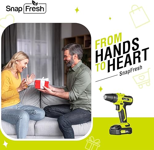 Miniatura 9 de SnapFresh Juego de taladro inalámbrico de 20 V, taladro eléctrico de 3/8 pulgadas con 2 velocidades variables, ajuste de par 21+1, LED, 43 brocas,