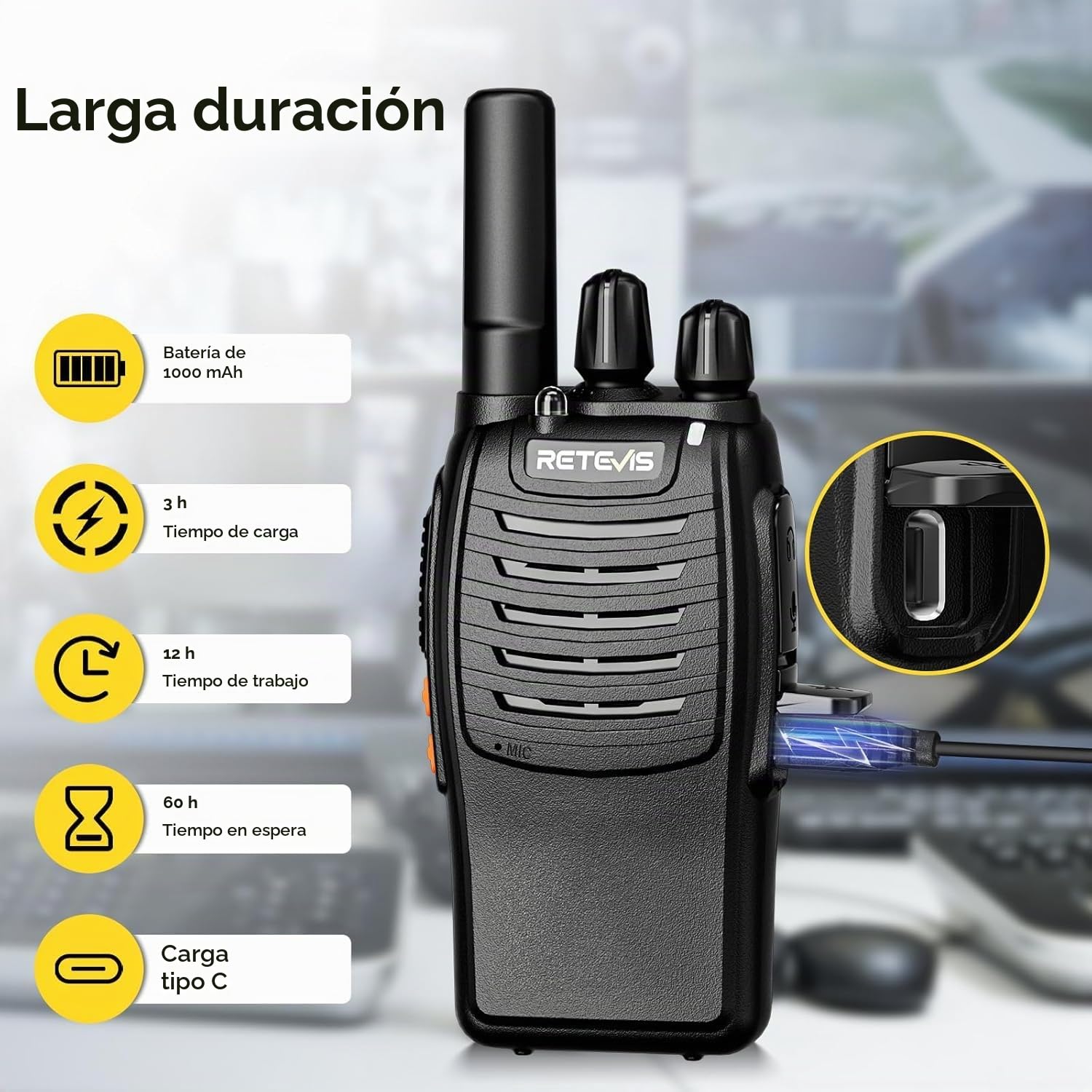 Retevis H777 Walkie Talkie con Auricular, Profesional Walkie-Talkie con Cargador de 10 Ranuras, PMR446 Radio Sin Licencia, VOX, USB-C Walkies con Auricular para Comercial y Seguridad (Negro, 10 Pcs)