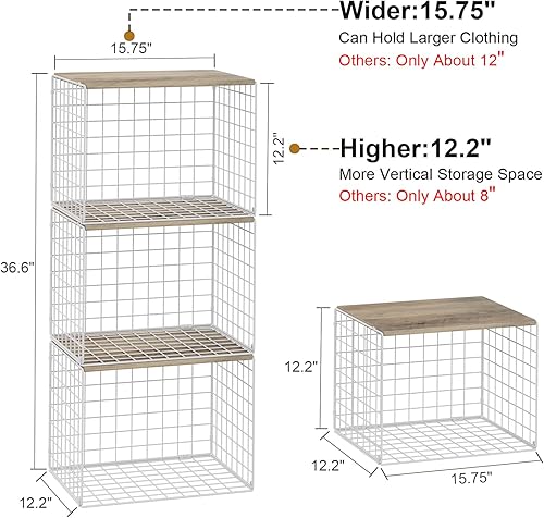 Miniatura 2 de Organizadores de armario y estante de almacenamiento, paquete de 3 cestas apilables de almacenamiento para ropa, suéteres con tablero superior,
