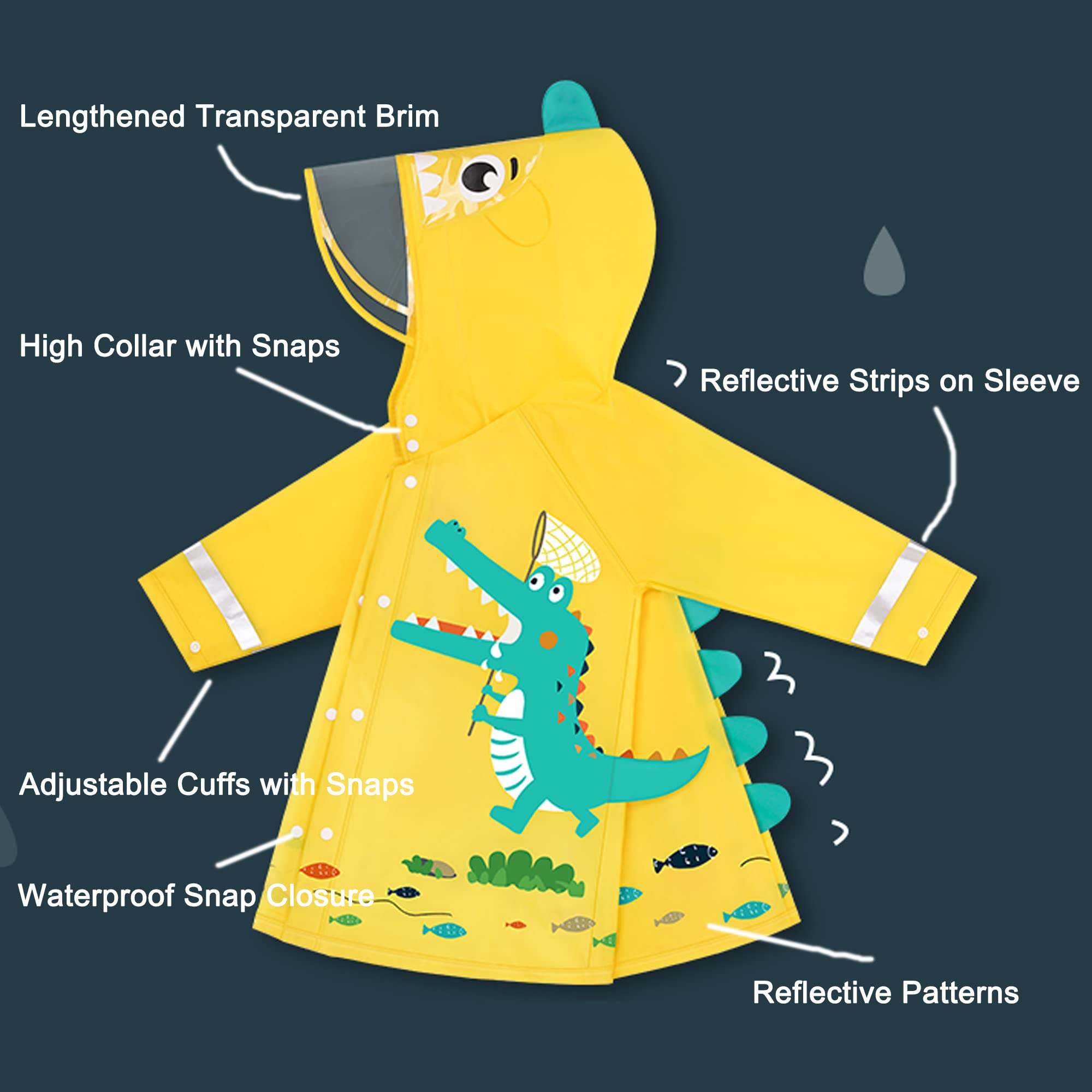 Fewlby Poncho de Lluvia Niños Niñas Chaqueta Impermeable Chubasqueros con Capucha Ligero Abrigos Impermeables Infantiles Reutilizable Traje de Lluvia