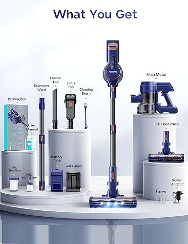 Miniatura 7 de Aspiradora inalámbrica, potente aspiradora ligera de 23 kpa con faros LED, 3 modos, tiempo de ejecución de 45 minutos, aspiradoras portátiles