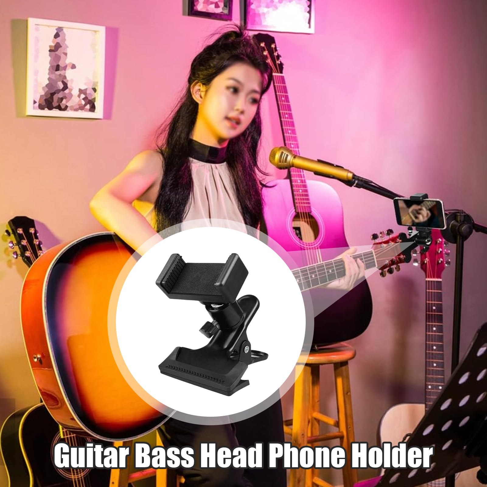 Montant Pour Smartphone Pour La Guitare - Support De Téléphone Musicien, Clip De L'appareil De Tête | Les Joueurs De L'attachement De Téléphone Mobile Sécurisé, Les Artistes Des Joueurs, Un Mécanisme