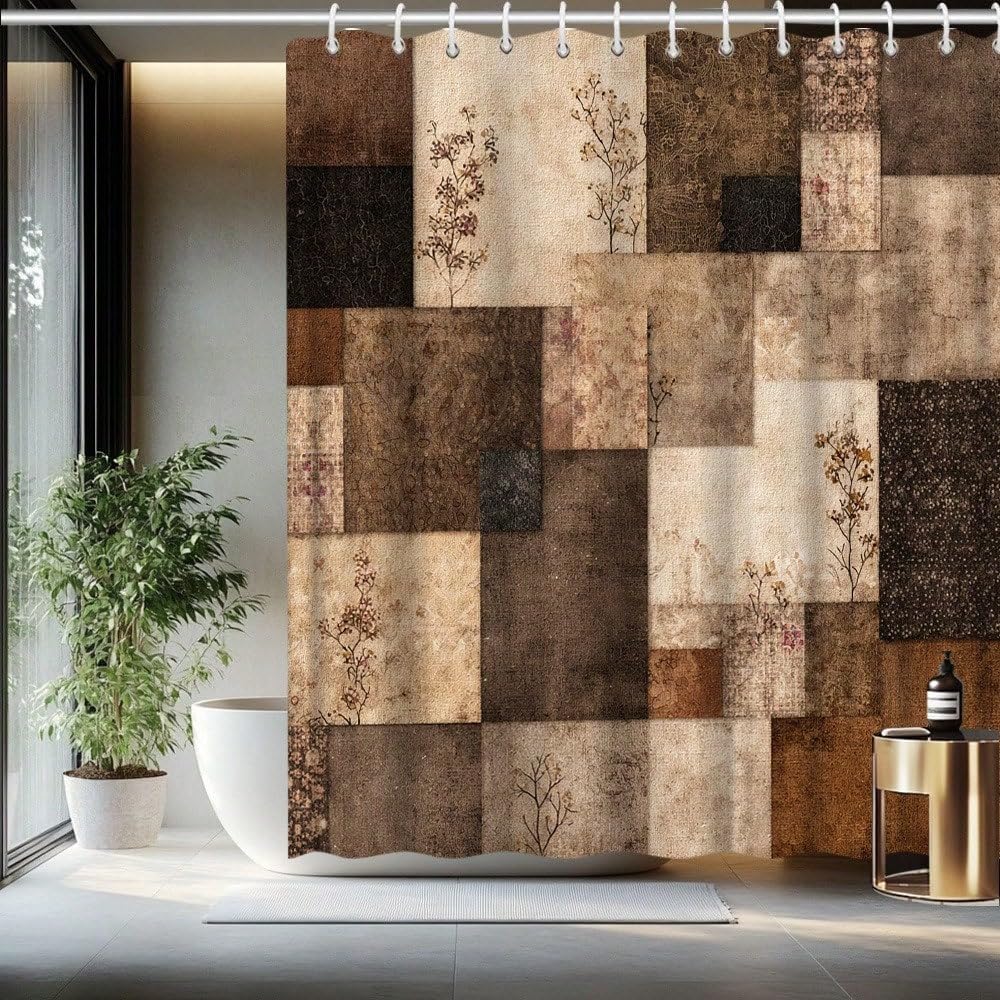 GLKSDLPO 3D Digital Painting Neutral Floral Vintage Patchwork Shower Curtain Bathroom Decor Bathtub Partition Hanging Curtain(180x180cm/71x7in(WxH)