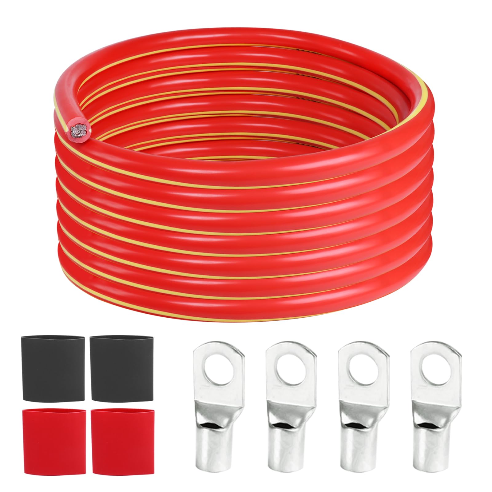 SUNNAREPOON 2 Gauge Welding Cable (12.5 Feet, Red) - Copper Clad Aluminum Battery Wire with M8 & M10 SC Cable Lugs for Car, Truck, Camper, RV, Solar
