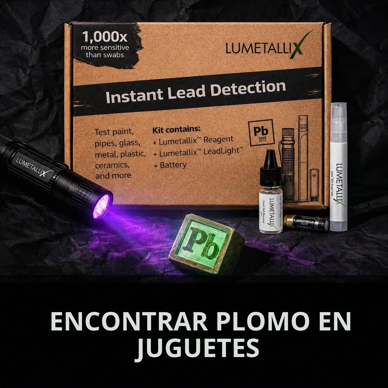 Lumetallix: Kit Instantáneo de Test de Plomo para Platos, Pintura, Cerámica, Vidrio, Juguetes | Rápido, Fácil y Seguro de Usar, Detección Fiable de Plomo | El Test del Plomo que Brilla
