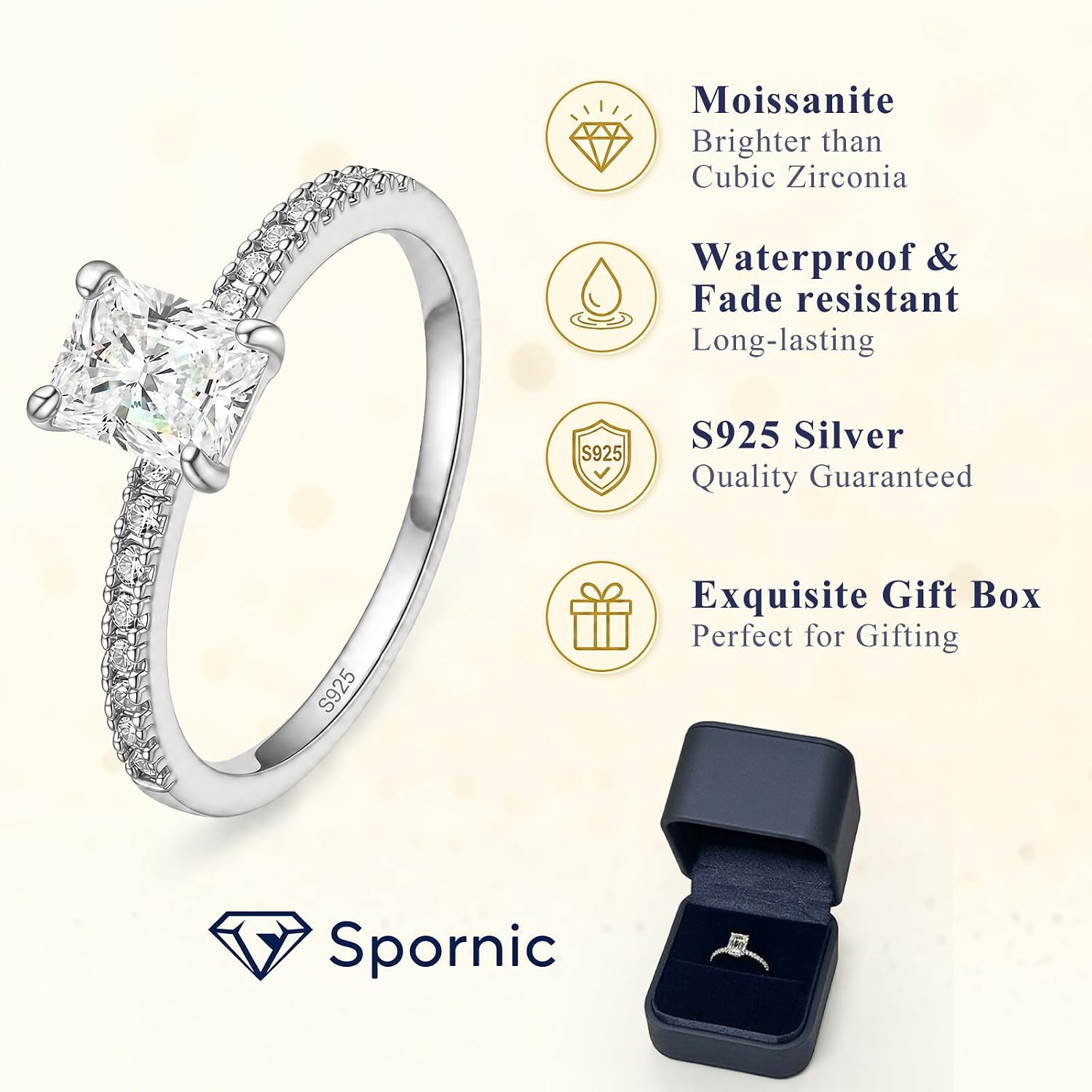 1/2/3/4 CT Emerald Cut Moissanite Engagement Rings for Women, D Color VVS1 Grade Moissanite Ring S925 Sterling Silver Solitaire Anniversary Promise Wedding Band Size 4-11