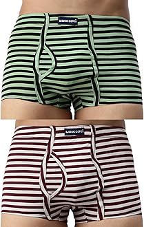 Lux Cozi Men’s Premium Cotton Inner Elastic Fashion Striped Semi Long Trunk| Striped Trunk for Men |Regular fit Striped Semi Long Trunk for Men | Colors and Stripes May Vary | Pack of 2