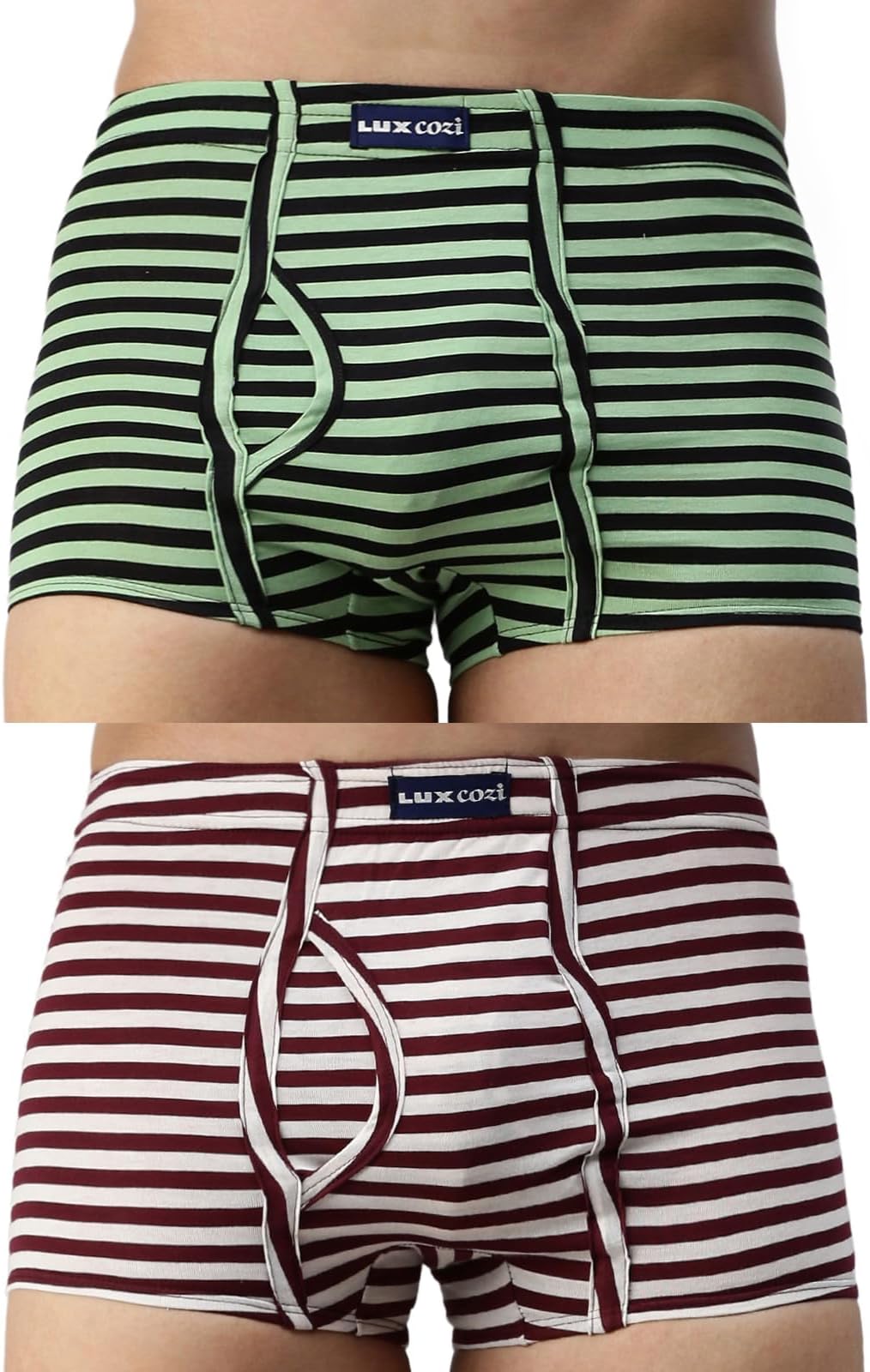 Men’s Premium Cotton Inner Elastic Fashion Striped Semi Long Trunk| Striped Trunk for Men |Regular fit Striped Semi Long Trunk for Men | Colors and Stripes May Vary | Pack of 2