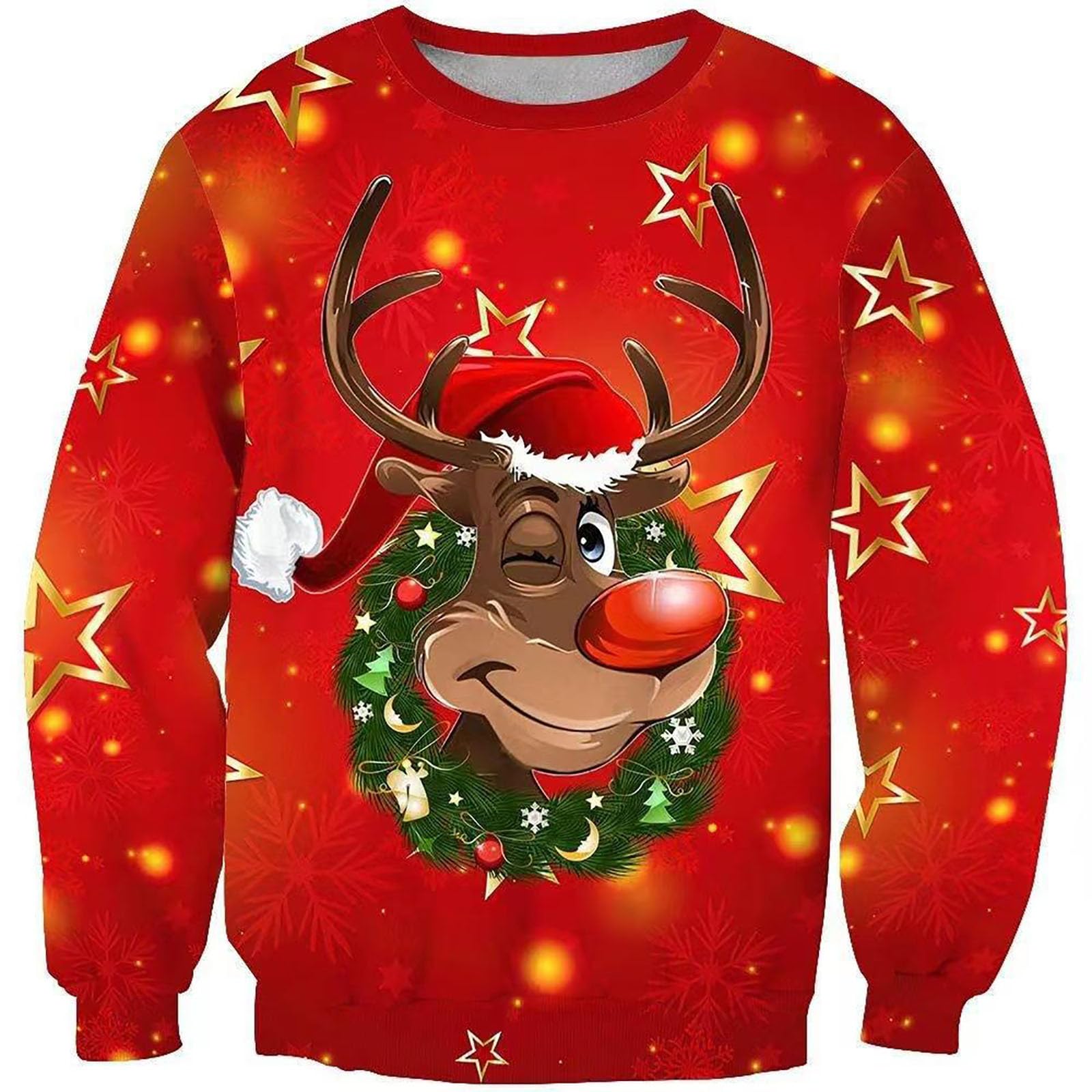 Kersttrui voor heren, grappige lelijke kersttrui, 3D, lelijke kersttrui, rendier met ronde hals, sweatshirt voor mannen, Kerstmis, familie, grappige sweatshirts, C2, 4XL