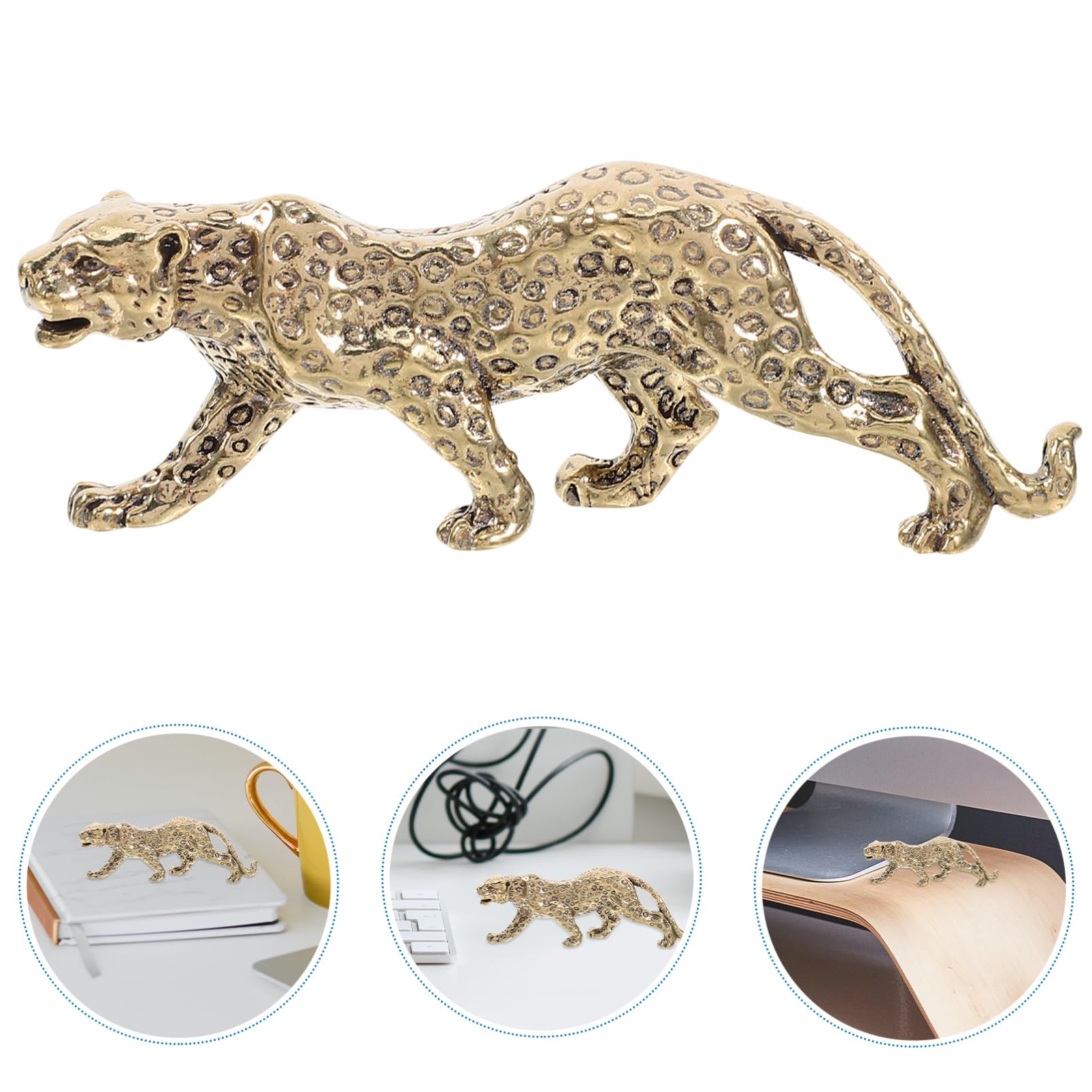 Zerodeko 2 ornamenti leopardati in ottone, scultura di leopardo Feng Shui, statua in ottone ornamento per la casa, statuetta artigianale in ottone squisita decorazione leopardo oro armadio fortunato