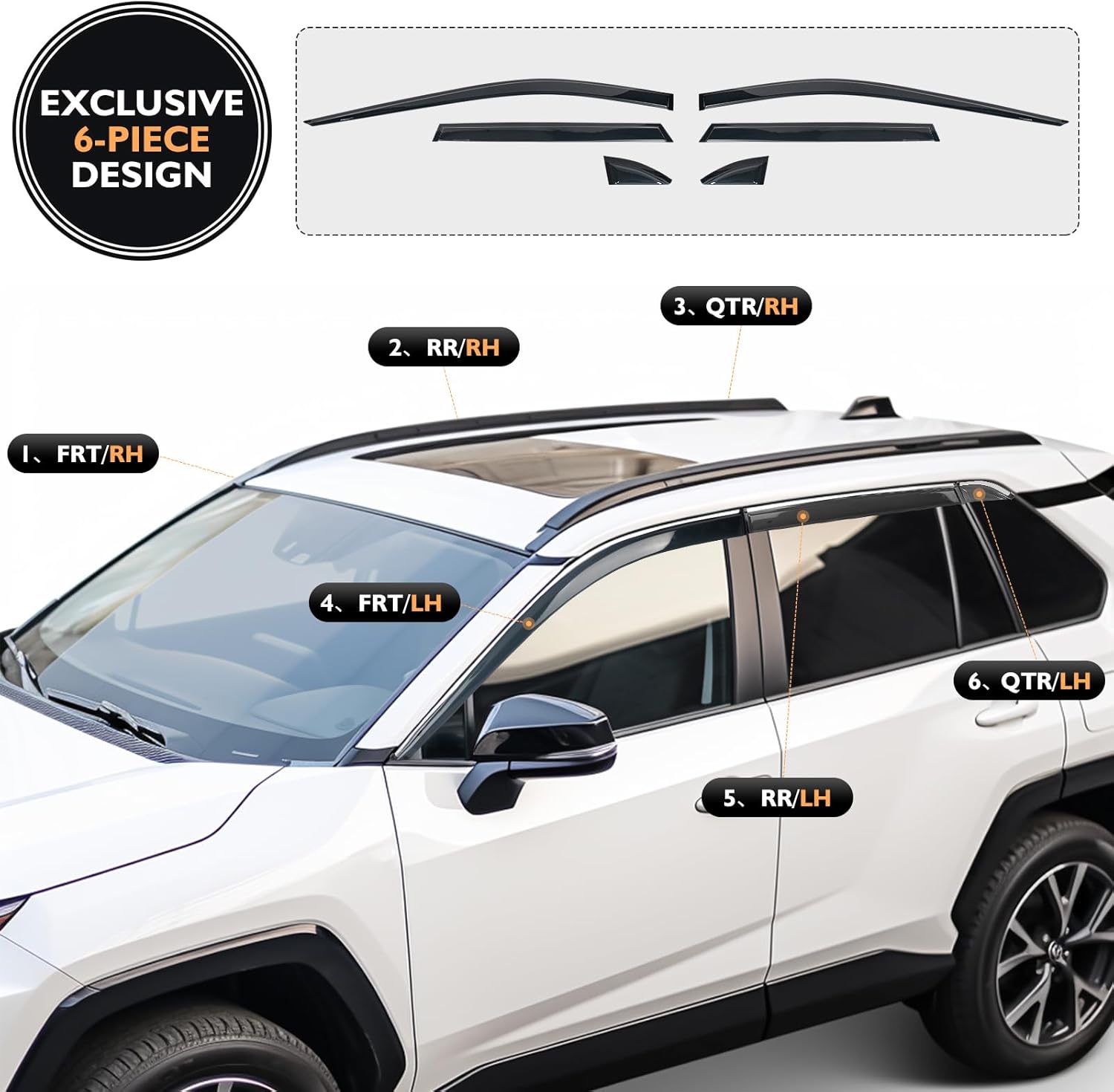 shatterproof out-channel window deflectors for toyota rav4 2019 2020 2021 2022 2023 2024 2025, rain guards, window visors for cars vent deflector car accessories 6 pcs (for rav4 19-25 6-piece chrome) for rav4 2019 4-piece chrome