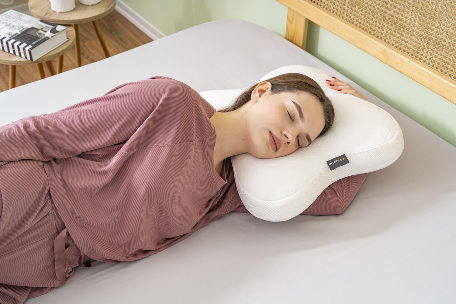 Poduszka dla osób śpiących na boku z pianki z pamięcią kształtu, wiskoelastyczna poduszka pod głowę, ergonomiczna poduszka podpierająca kark, miękka poszewka na poduszkę, biała (54 x 43 x