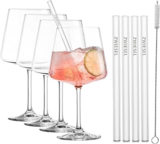 SCHOTT ZWIESEL After Work Drinks, Set mit 4 Cocktailgläsern, 4 Glastrinkhalmen und 1 Baumwollbürste, spülmaschinenfeste Tritan-Kristallgläser, Made in Germany (Art.-Nr. 124685)